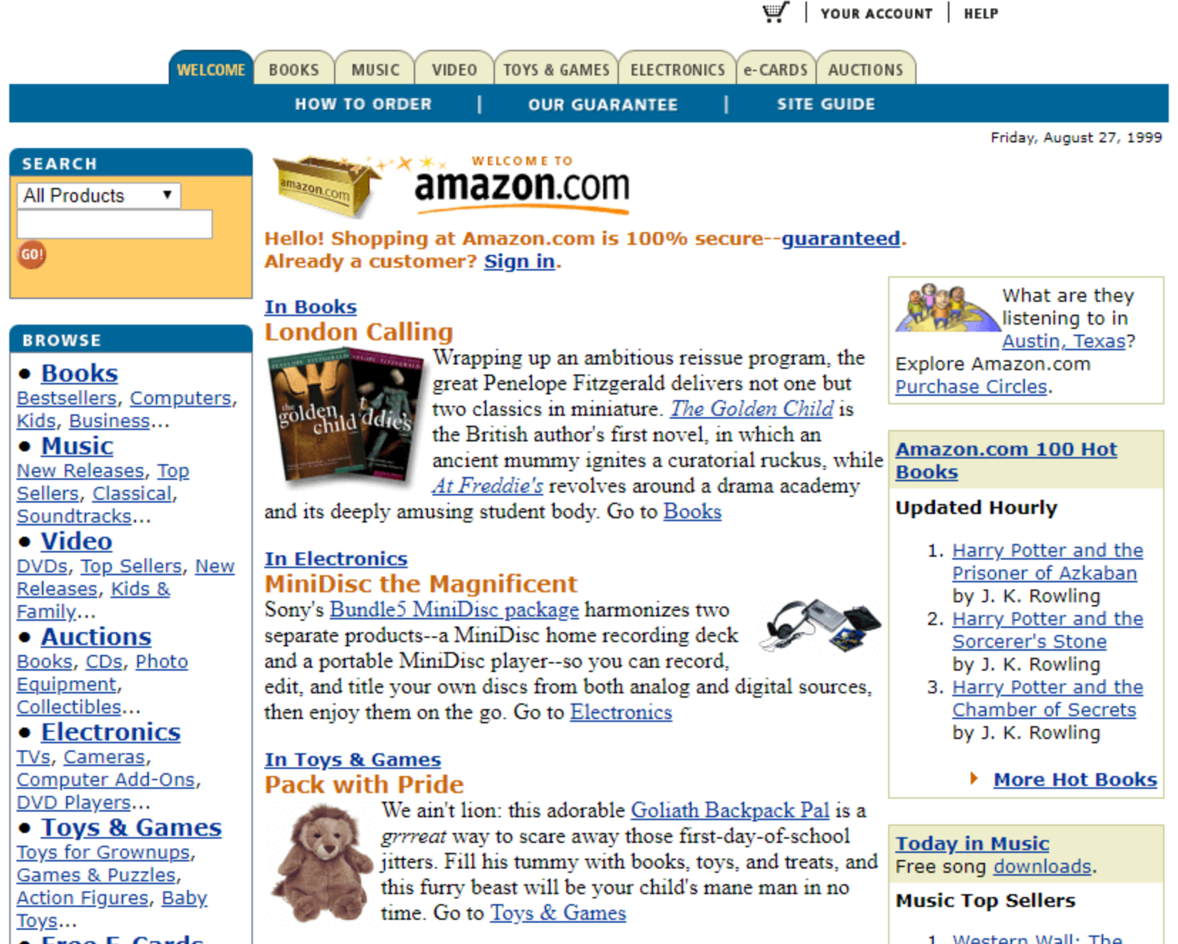 Capture d'écran d'amazon.com en 1998.