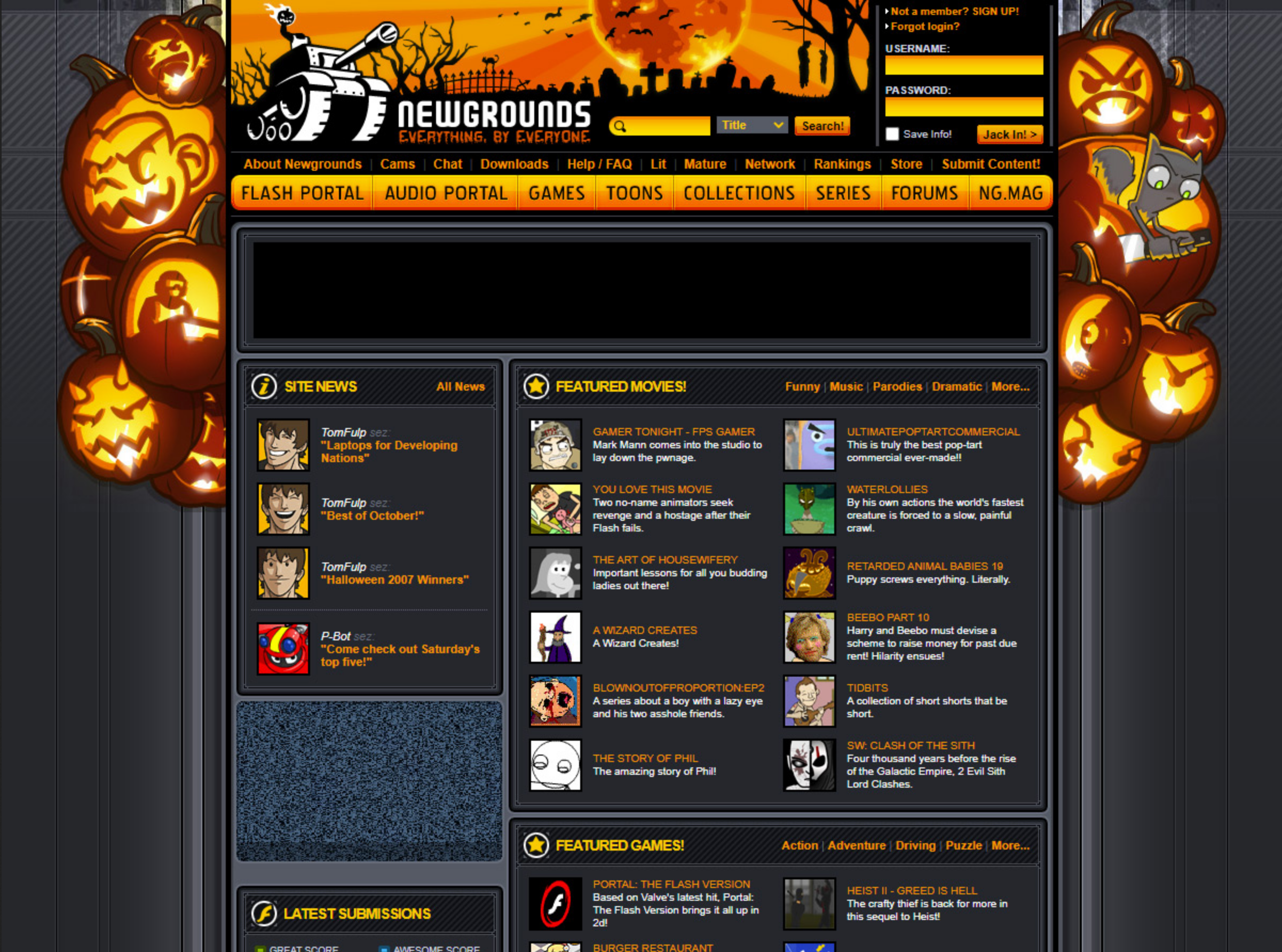 Capture d'écran de Newgrounds en 2007.